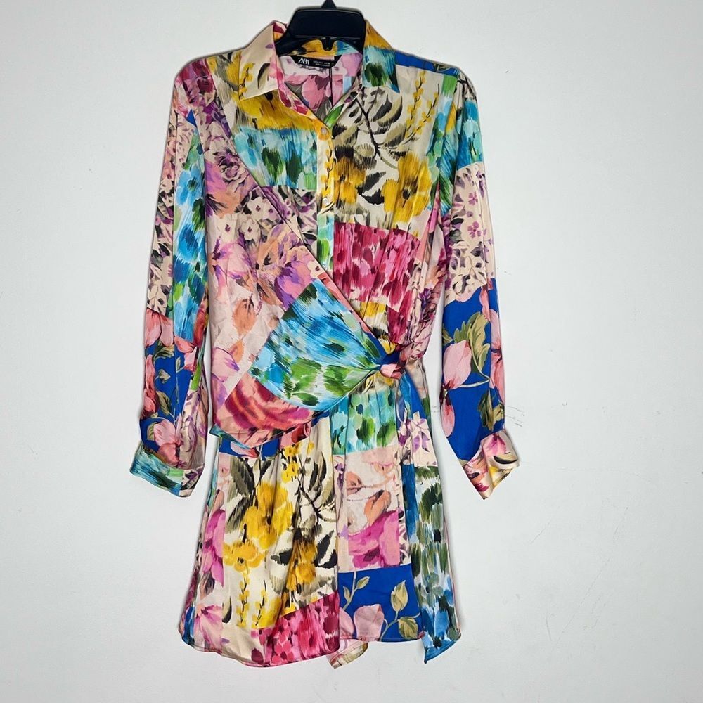 Zara Satin Floral Patchwork Print Wrap Front Romper - Picture 2 of 10
